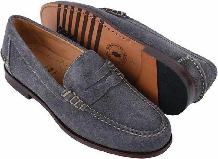 Men's Distressed Suede Penny Loafers In Blueberry