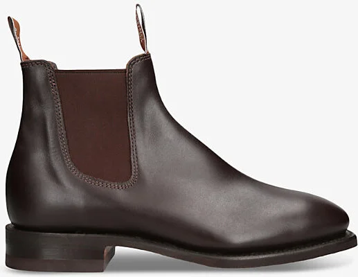 Mens Dk.Brn Com Craftsman Elasticated-Panel Leather Ankle Boots Eur 45 / 11 Uk Men