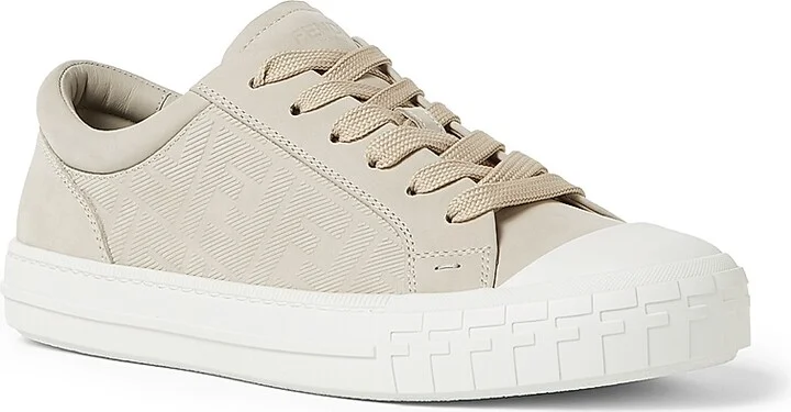 Men's Domino Logo Leather Low-Top Sneakers - Beige - Size 10 - Image 2