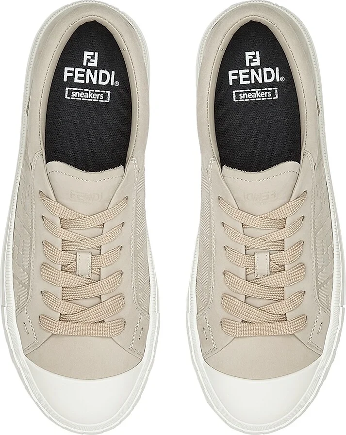 Men's Domino Logo Leather Low-Top Sneakers - Beige - Size 10 - Image 4
