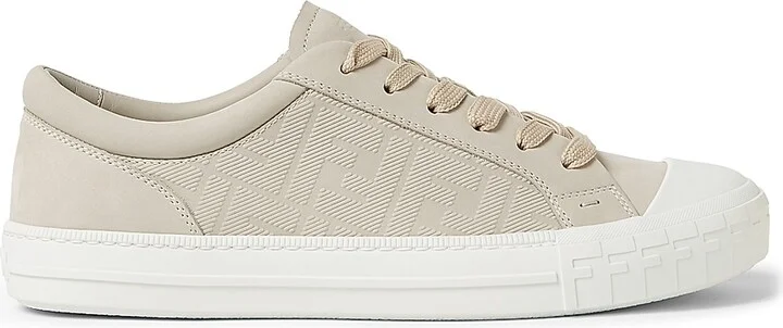 Men's Domino Logo Leather Low-Top Sneakers - Beige - Size 10