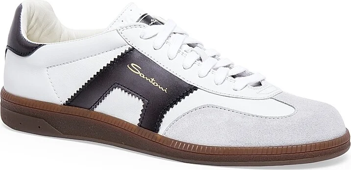 Men's Double-Buckle Leather & Suede Low-Top Sneakers - White - Size 7 - Image 2