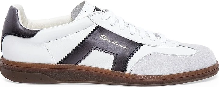 Men's Double-Buckle Leather & Suede Low-Top Sneakers - White - Size 7
