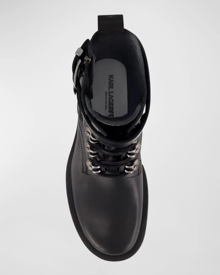 Men's Double-Buckle Monk Leather Combat Boots - Image 3