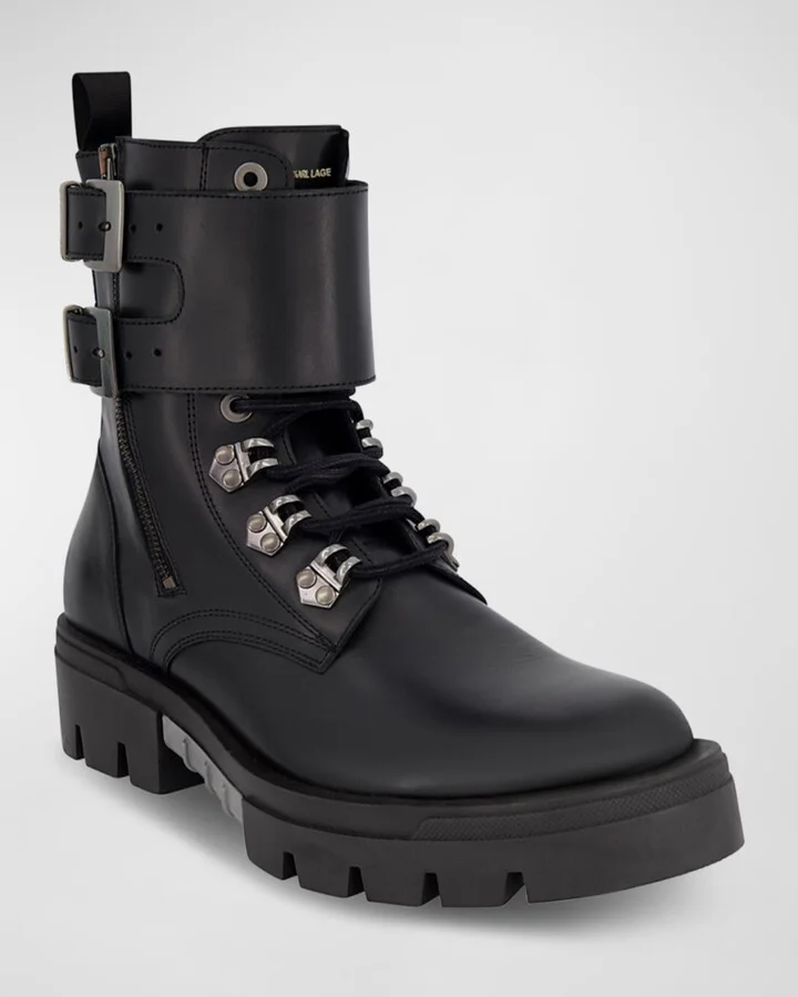 Men's Double-Buckle Monk Leather Combat Boots - Image 4