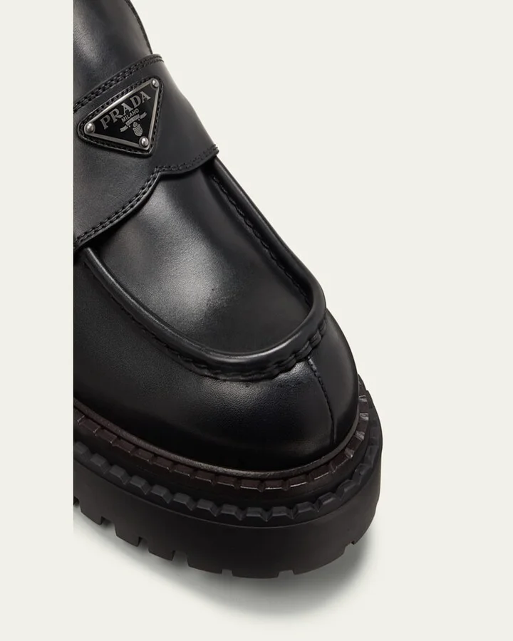 Men's Double Chocolate Leather Penny Loafers - Image 5