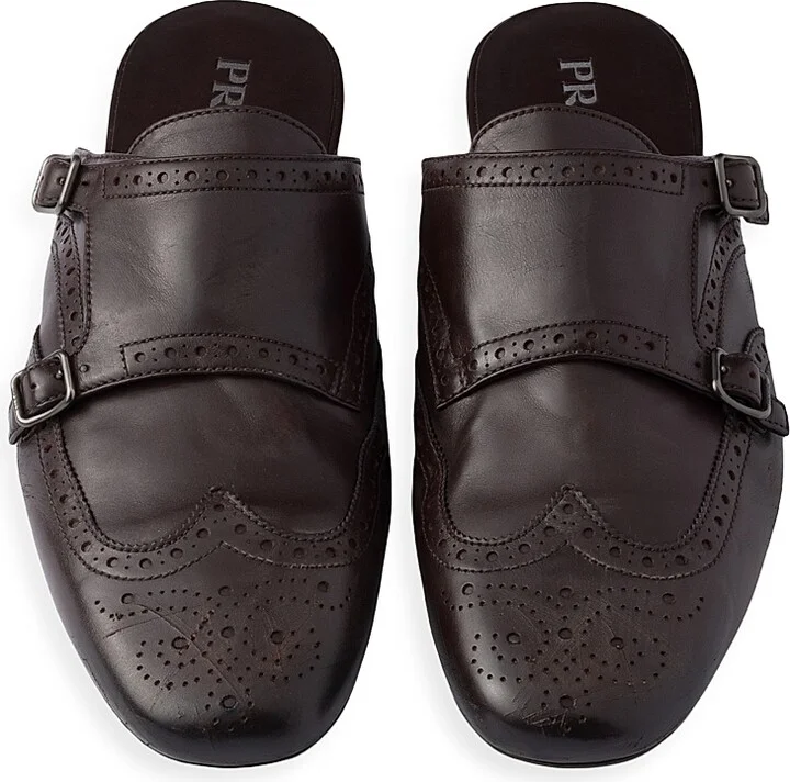 Men's Double Monk Strap Leather Mules - Brown - Size 7 - Image 2