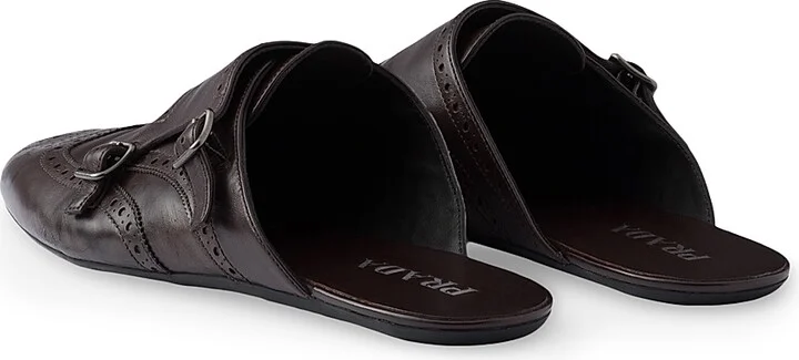 Men's Double Monk Strap Leather Mules - Brown - Size 7 - Image 3