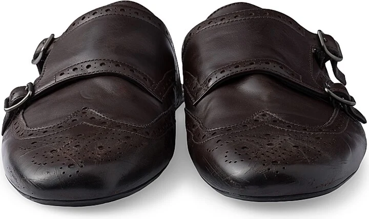 Men's Double Monk Strap Leather Mules - Brown - Size 7 - Image 4