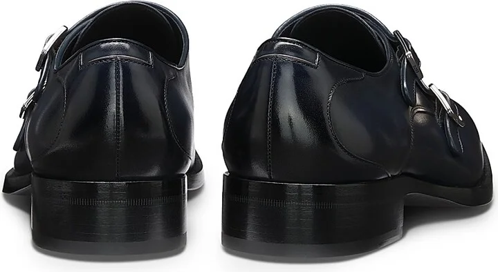 Men's Double-Strap Monk Shoes in Burnished Leather - Blue - Size 11 - Image 3