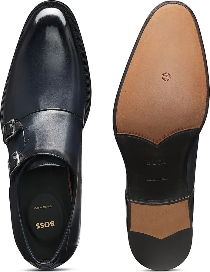 Men's Double-Strap Monk Shoes in Burnished Leather - Blue - Size 11 - Image 4