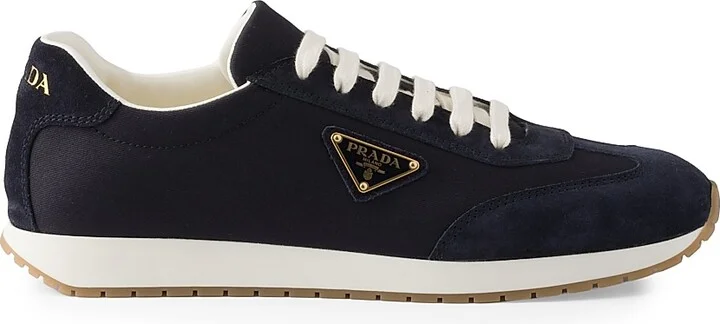 Men's Drill Fabric and Suede Sneakers - Blue - Size 9