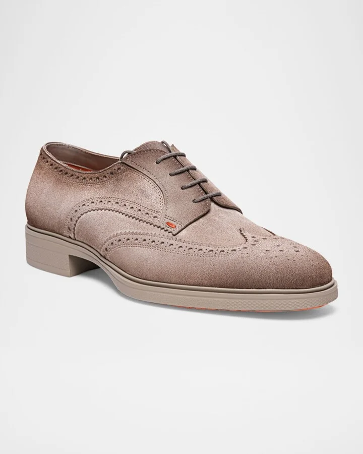 Men's Easy Suede Brogue Wingtip Derby Shoes - Image 5
