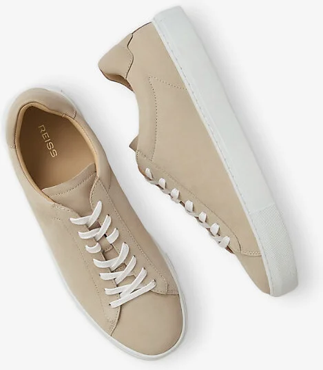 Mens Ecru Nubuck Leather Low-Top Trainers Eur 42 / 8 Uk Men - Image 2