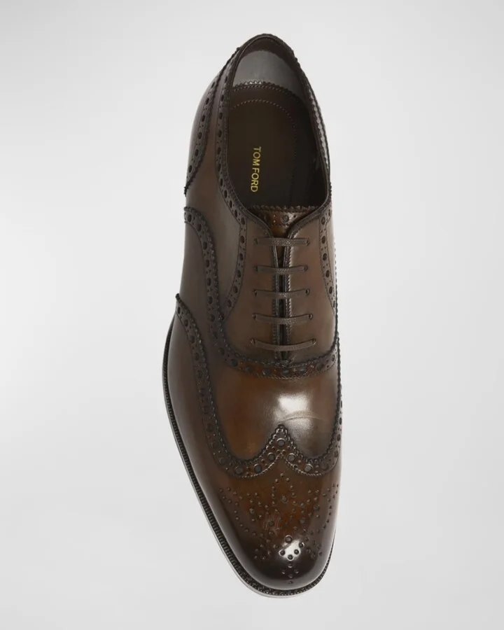 Men's Edgar Leather Wingtip Brogue Derby Shoes - Image 7