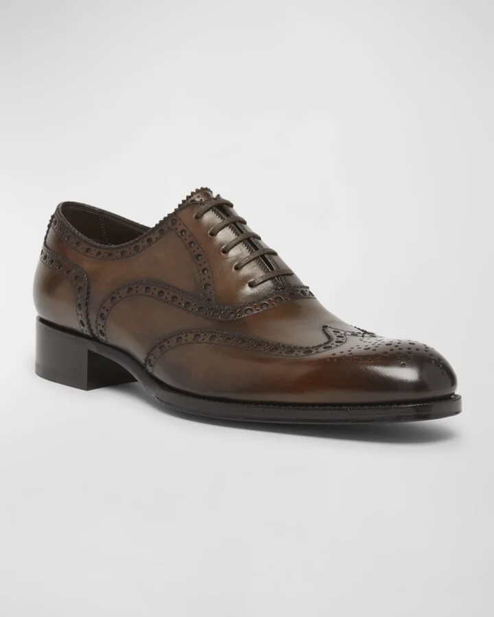 Men's Edgar Leather Wingtip Brogue Derby Shoes - Image 8