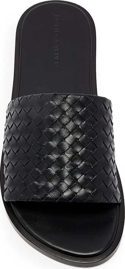 Men's Elio Intrecciato Leather Sandals - Black - Size 6 - Image 4