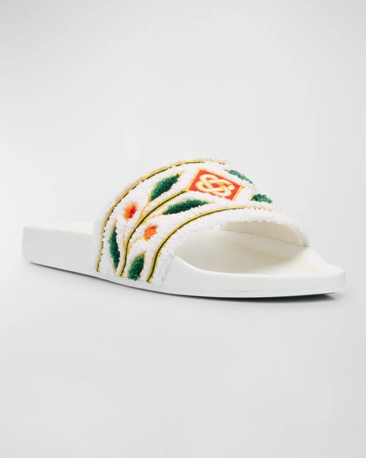 Men's Embroidered Cotton Slide Sandals - Image 5