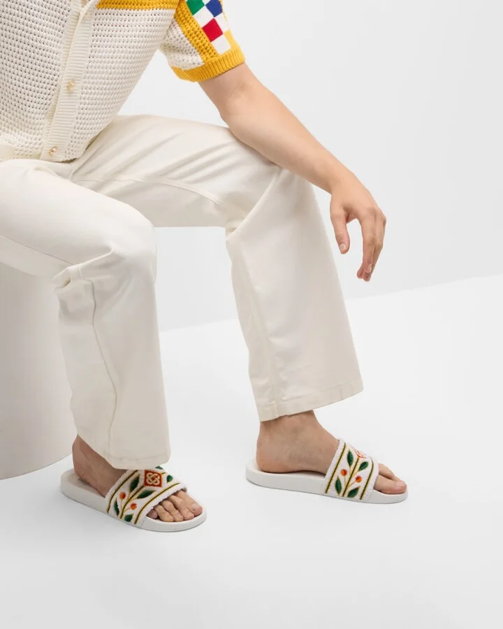 Men's Embroidered Cotton Slide Sandals - Image 6