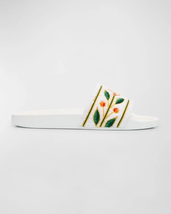 Men's Embroidered Cotton Slide Sandals