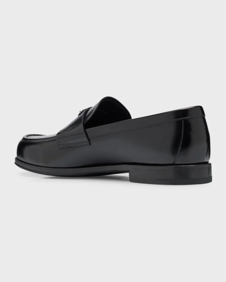 Men's Enameled Logo Leather Penny Loafers - Image 5