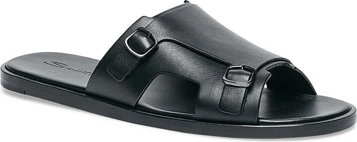 Men's Erik Buckle-Accented Leather Sandals - Black - Size 7 - Image 2