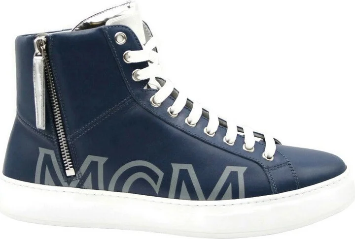Men's Estate Blue Leather Hi Top With Silver Trim Sneakers - Image 2
