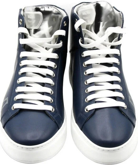Men's Estate Blue Leather Hi Top With Silver Trim Sneakers - Image 4