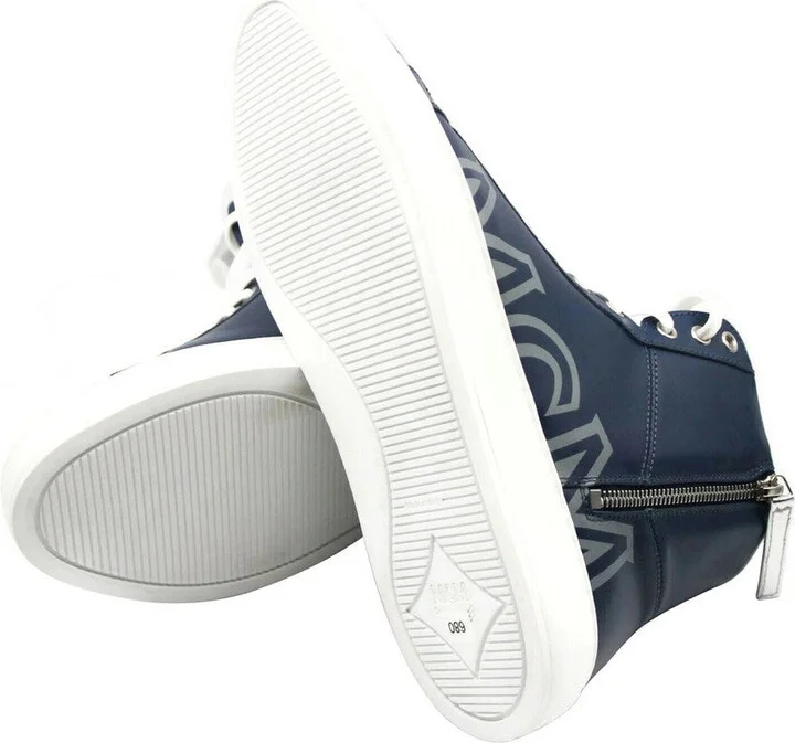 Men's Estate Blue Leather Hi Top With Silver Trim Sneakers - Image 6