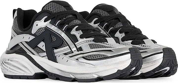 Men's Fashion Runner Lace-Up Sneakers - Silver Black - Size 8 - Image 2