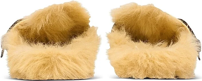 Men's Faux Fur-Trimmed Leather Mules - Black - Size 11 - Image 5