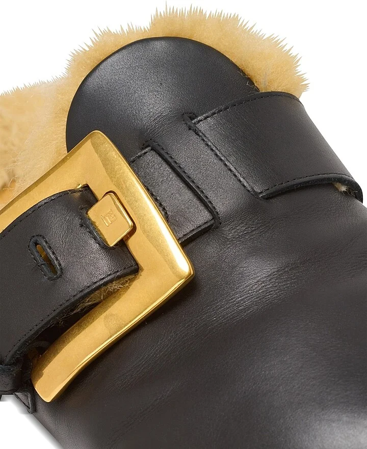Men's Faux Fur-Trimmed Leather Mules - Black - Size 11 - Image 9