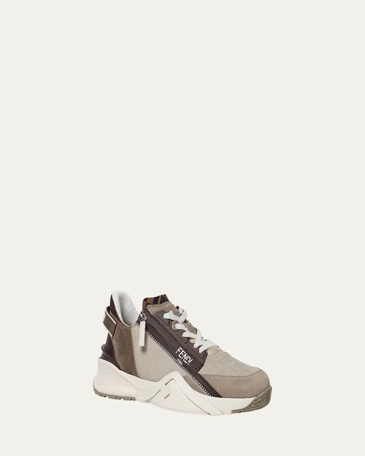 Men's Fendi Flow Nubuck Leather Low-Top Sneakers - Image 5