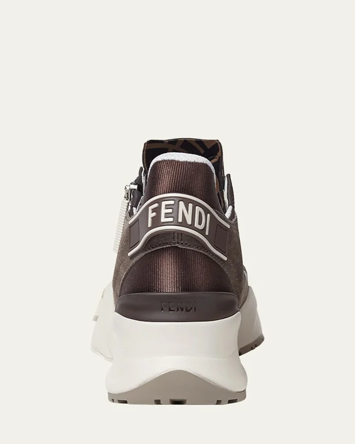 Men's Fendi Flow Nubuck Leather Low-Top Sneakers - Image 6