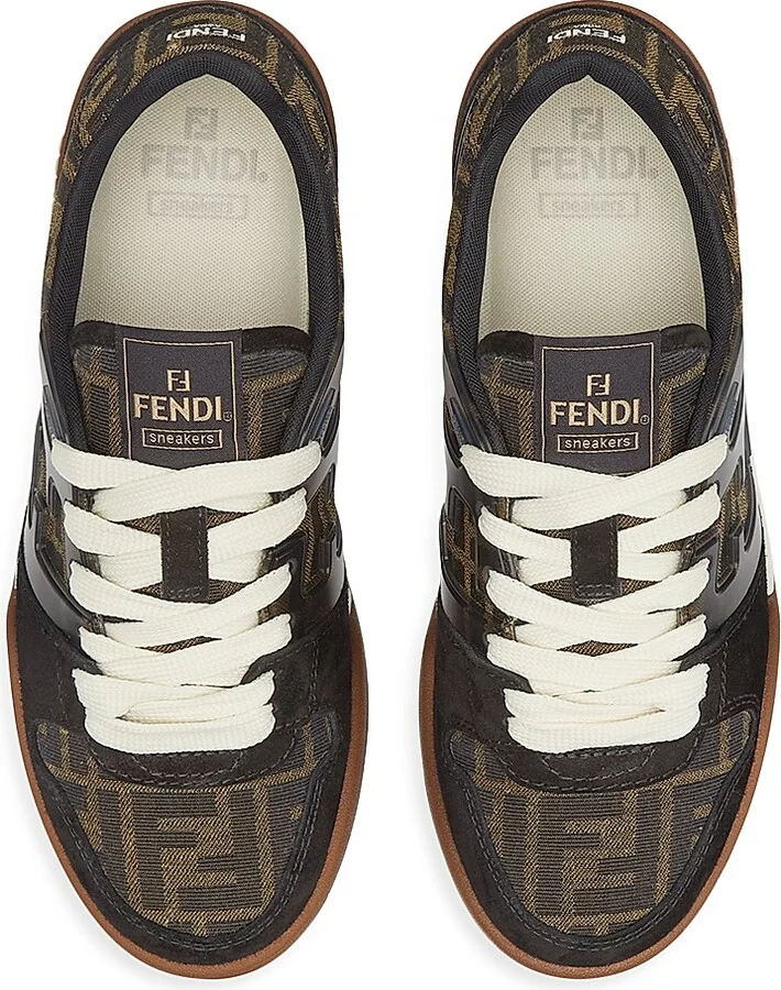 Men's Fendi Match Leather Sneakers - Nero Tabacco - Size 11 - Image 4