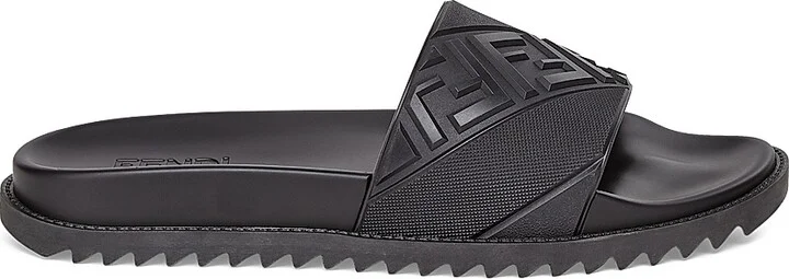 Men's FF Diagonal Logo Print Slides - Nero - Size 11 Sandals