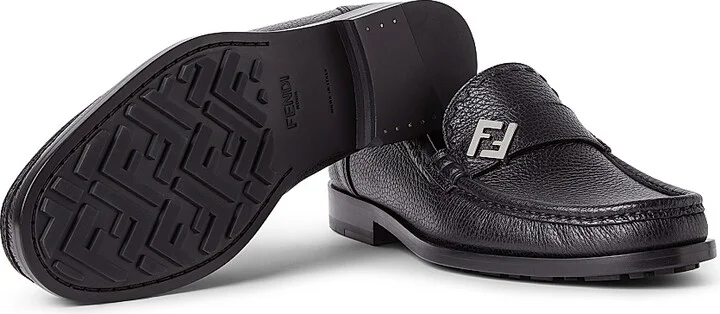 Men's FF Logo Leather Loafers - Nero - Size 11 - Image 5