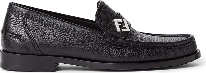 Men's FF Logo Leather Loafers - Nero - Size 11