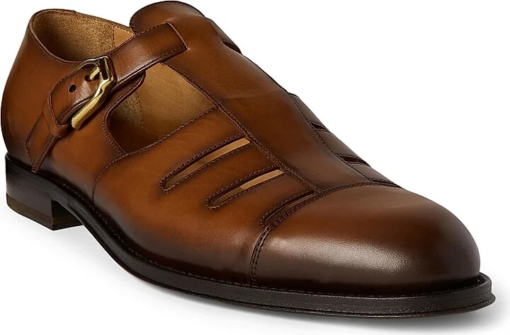 Men's Fisherman Burnished Leather Sandals - Cognac - Size 10 - Image 2