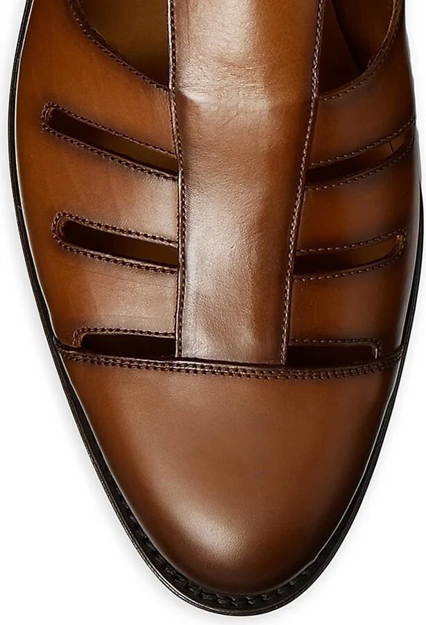 Men's Fisherman Burnished Leather Sandals - Cognac - Size 10 - Image 4