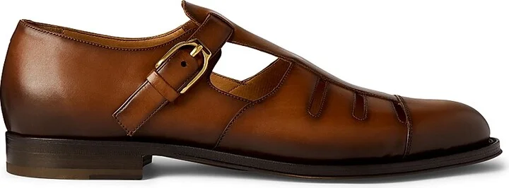 Men's Fisherman Burnished Leather Sandals - Cognac - Size 10