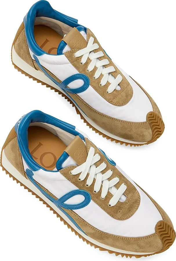 Men's Flow Runner 2.0 Leather & Suede Low-Top Sneakers - Sand Blue White - Size 6 - Image 3