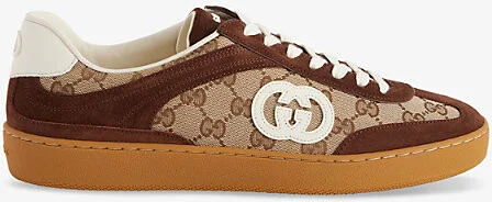Mens Fondente Brown Interlocking G Low-Top Suede Trainers Eur 42 / 8 Uk Men