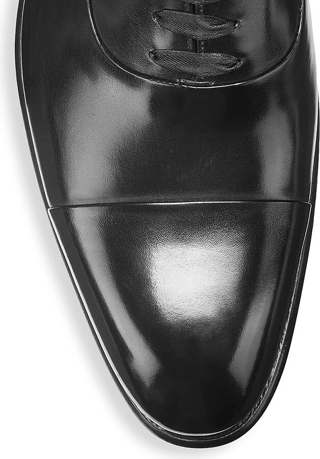 Men's Formal Lace-Up Cap-Toe Leather Oxfords - Black - Size 7.5 - Image 4