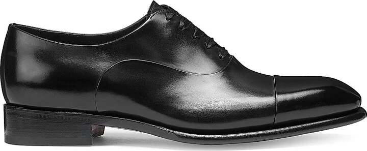 Men's Formal Lace-Up Cap-Toe Leather Oxfords - Black - Size 7.5