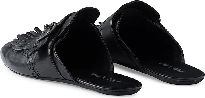 Men's Fringed Monk Strap Leather Mules - Black - Size 7 - Image 3