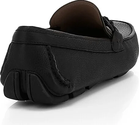 Men's Front Buckle Leather Driver Loafers - Nero - Size 7.5 - Image 3