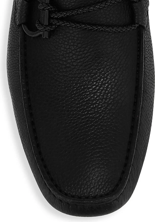Men's Front Buckle Leather Driver Loafers - Nero - Size 7.5 - Image 4