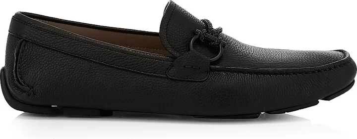 Men's Front Buckle Leather Driver Loafers - Nero - Size 7.5