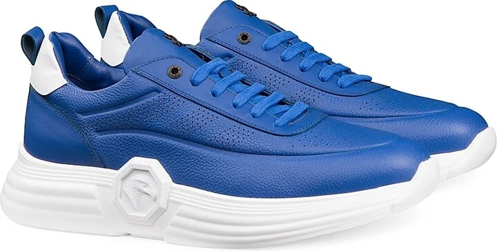 Men's Functional Calfskin Leather Sneakers - Blue - Size 5 - Image 2